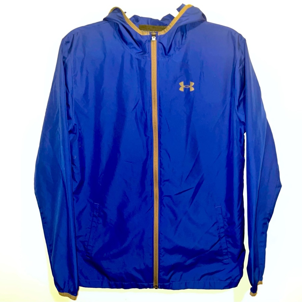 Under Armour Boys Youth Full Zipper Logo Windbreaker Blue & Gray Size YXL